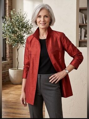 Chico’s Red Silk Dupioni Topper